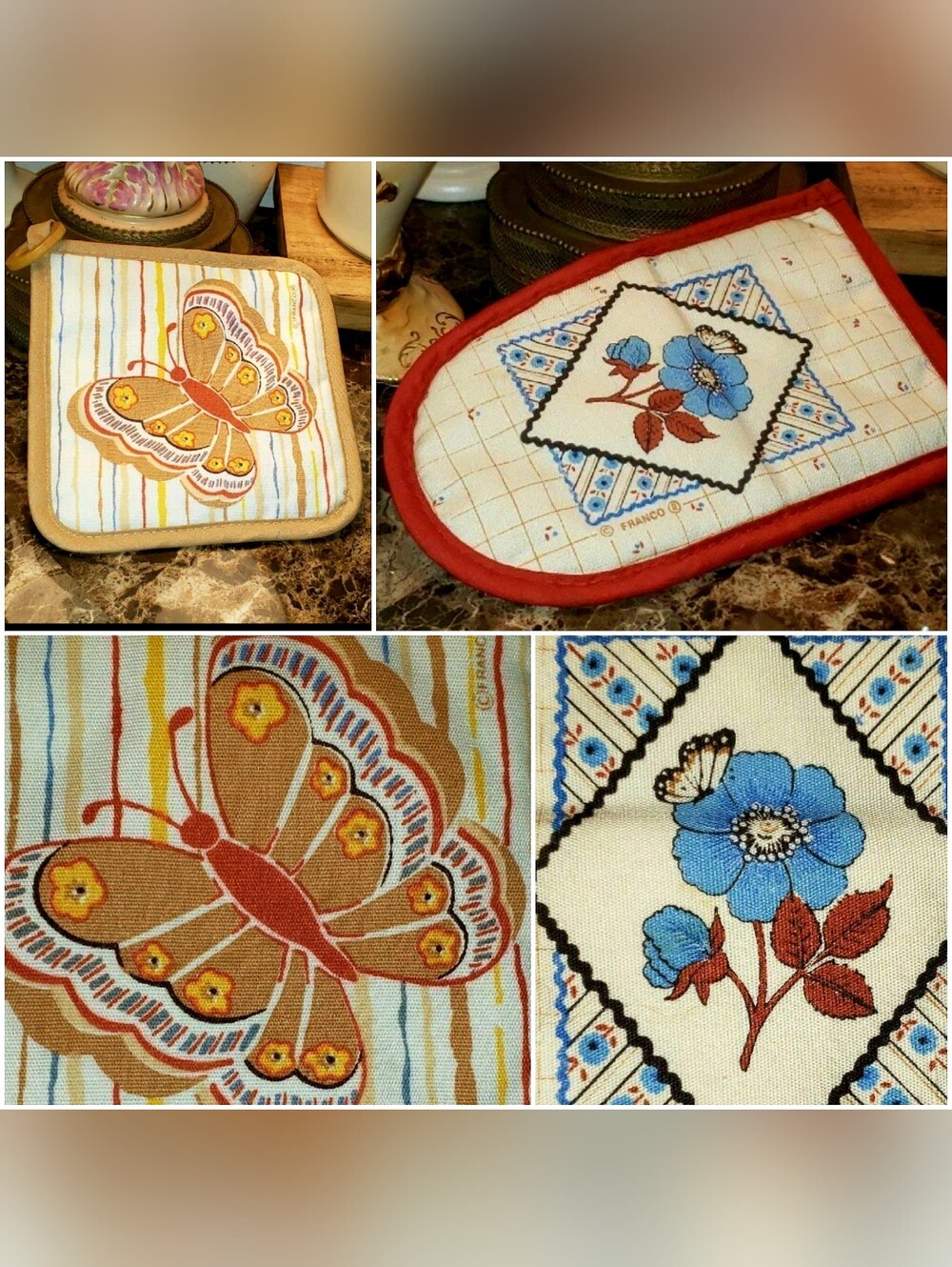 Two (2) Vintage Franco Butterfly Oven Mit/Pot Holders